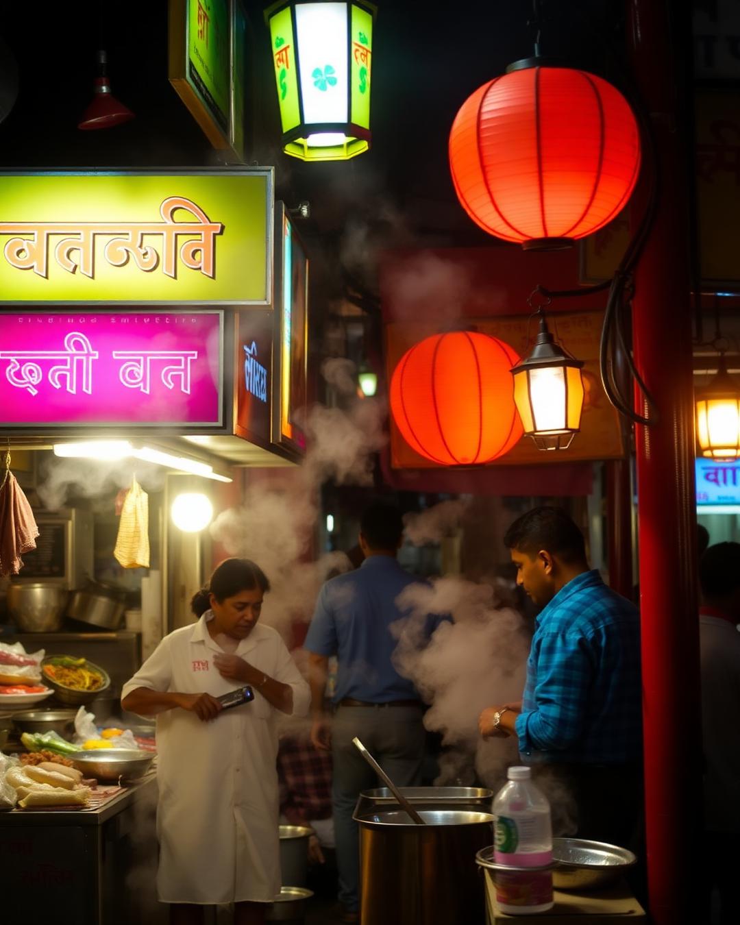 Mumbai street food stall at night